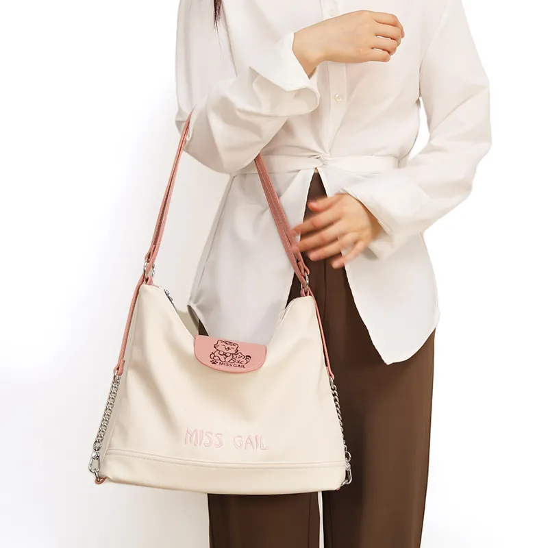 MISS GAIL Synthetic Leather Tote Bag, Shopping Bag, Shoulder Bag Women's Cross Grain White-5