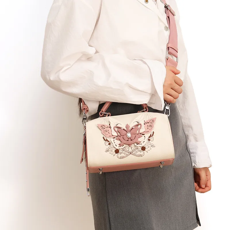 MISS GAIL Synthetic Leather One Shoulder Handbag Regular Women's White & Pink-7