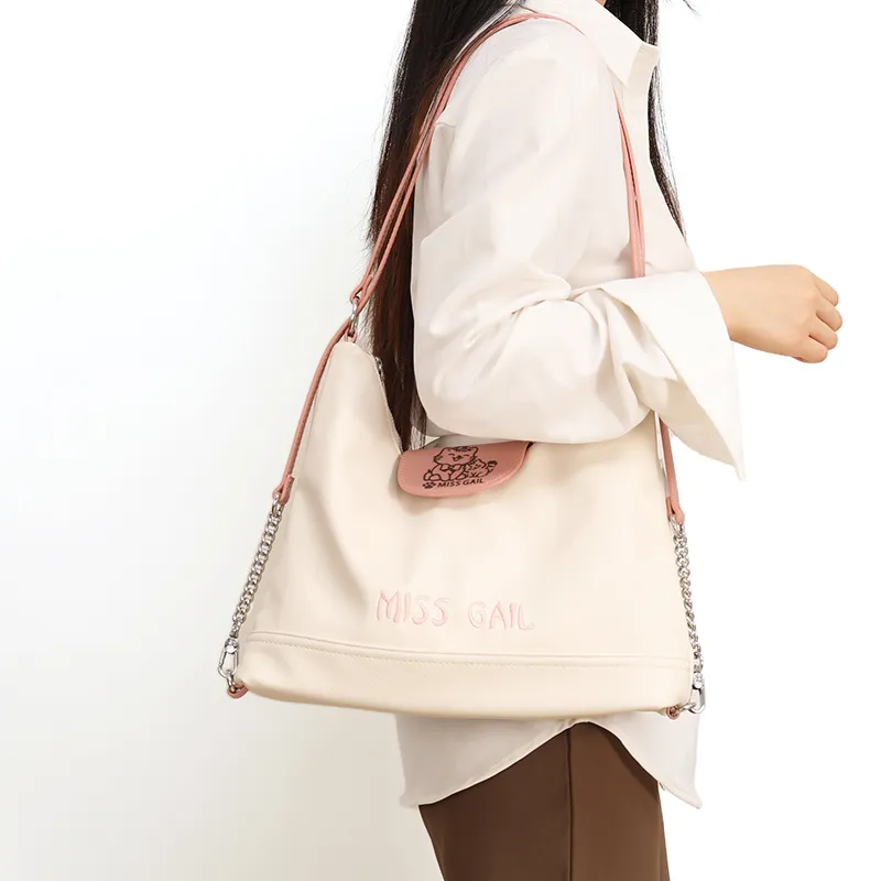 MISS GAIL Synthetic Leather Tote Bag, Shopping Bag, Shoulder Bag Women's Cross Grain White-4