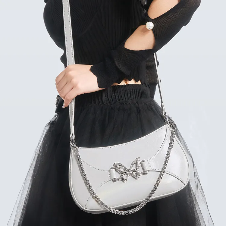 JUST STAR Artificial Leather Chain Bag Shoulder Bag Crossbody Bag Women's White Black-4
