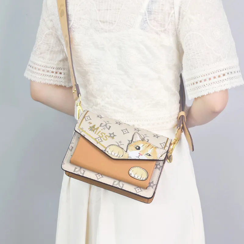 MISS GAIL Synthetic Leather One Shoulder Handbag, Crossbody Bag Regular Women's Monogram Brown/Monogram White-13