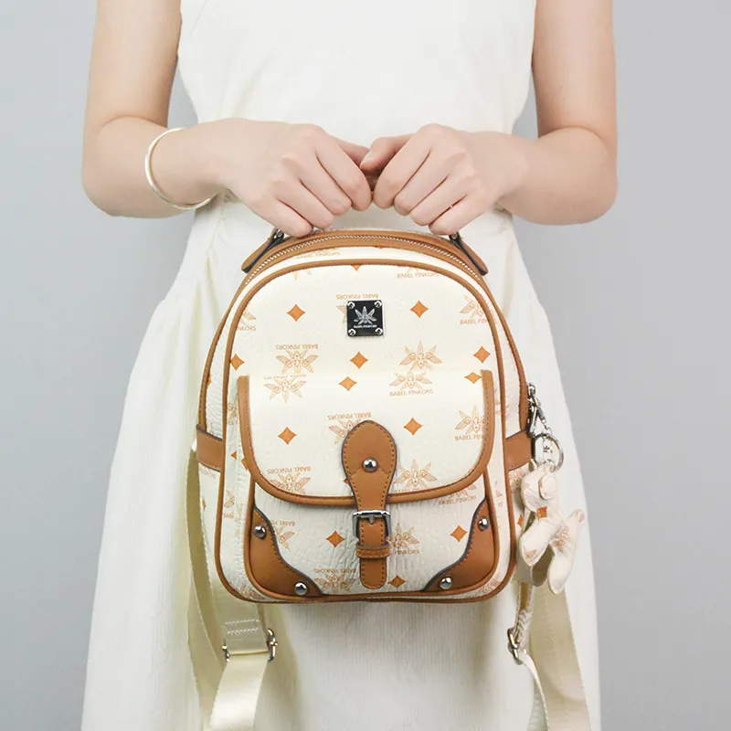 MISS GAIL Synthetic Leather Backpack Women's Pink/Beige Yellow/Black White-12