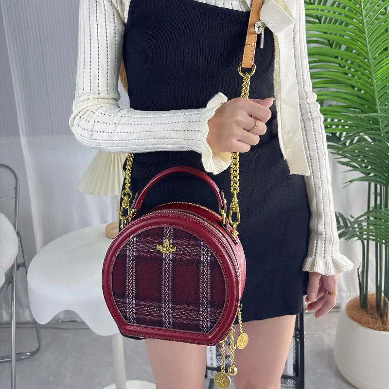 MISS GAIL Synthetic Leather Shoulder Bag Crossbody Bag Handbag Regular Women's Plaid Red-5