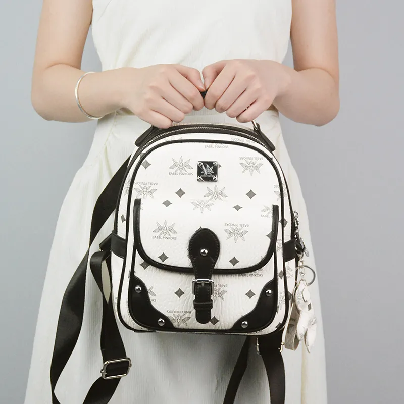 MISS GAIL Synthetic Leather Backpack Women's Pink/Beige Yellow/Black White-16
