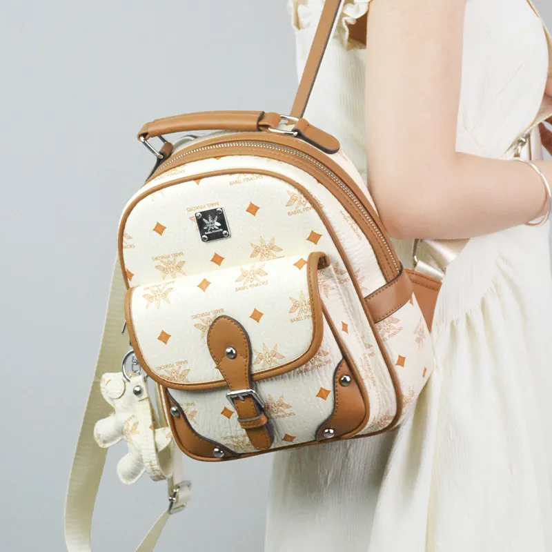 MISS GAIL Synthetic Leather Backpack Women's Pink/Beige Yellow/Black White-11