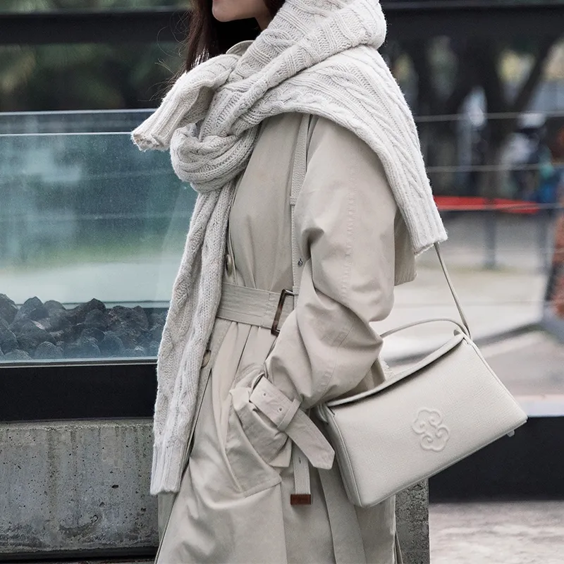 Look Grain Top Grain Cow Leather Crossbody Bag, One Shoulder Handbag Women's White/Brown/Black-27