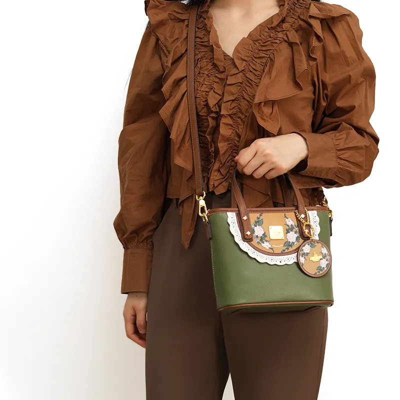 MISS GAIL Synthetic Leather Handbag Regular Women's Green/Yellow-12