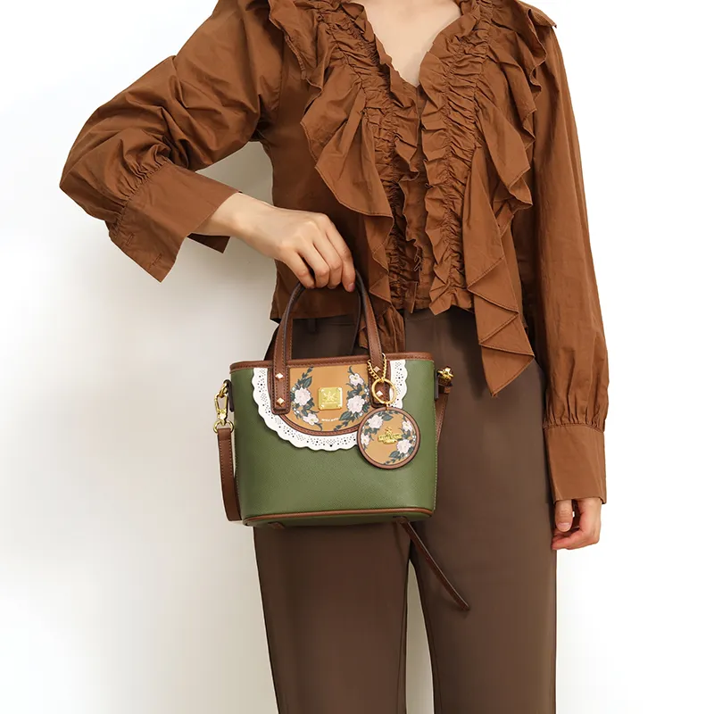 MISS GAIL Synthetic Leather Handbag Regular Women's Green/Yellow-6