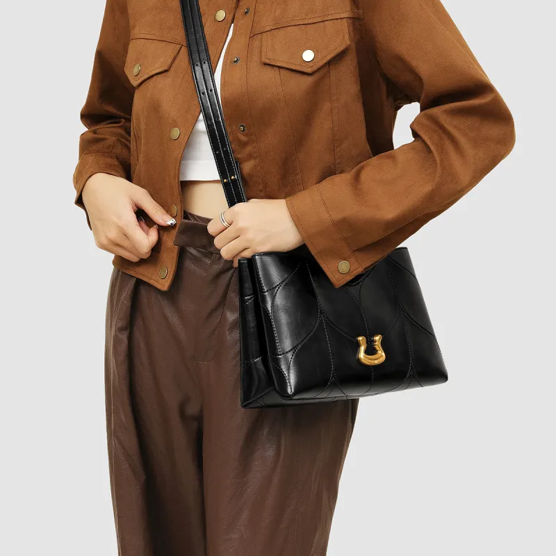 JUST STAR Synthetic Leather Portable Crossbody Underarm Shoulder Bag Regular Women's Brown/Black/White-7