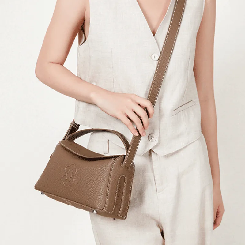 Look Grain Top Grain Cow Leather Crossbody Bag, One Shoulder Handbag Women's White/Brown/Black-11