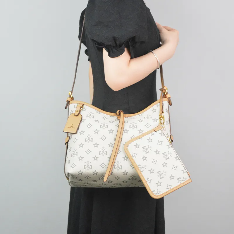 MISS GAIL Synthetic Leather Tote Bag Shopping Bag Handbag Crossbody Bag Shoulder Bag Medium Size Women's White Brown-4