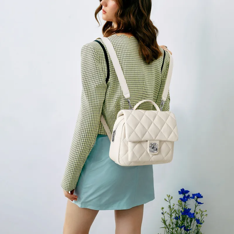 JUST STAR Synthetic Leather Carry Backpack Medium Size Women's White/Pink-15