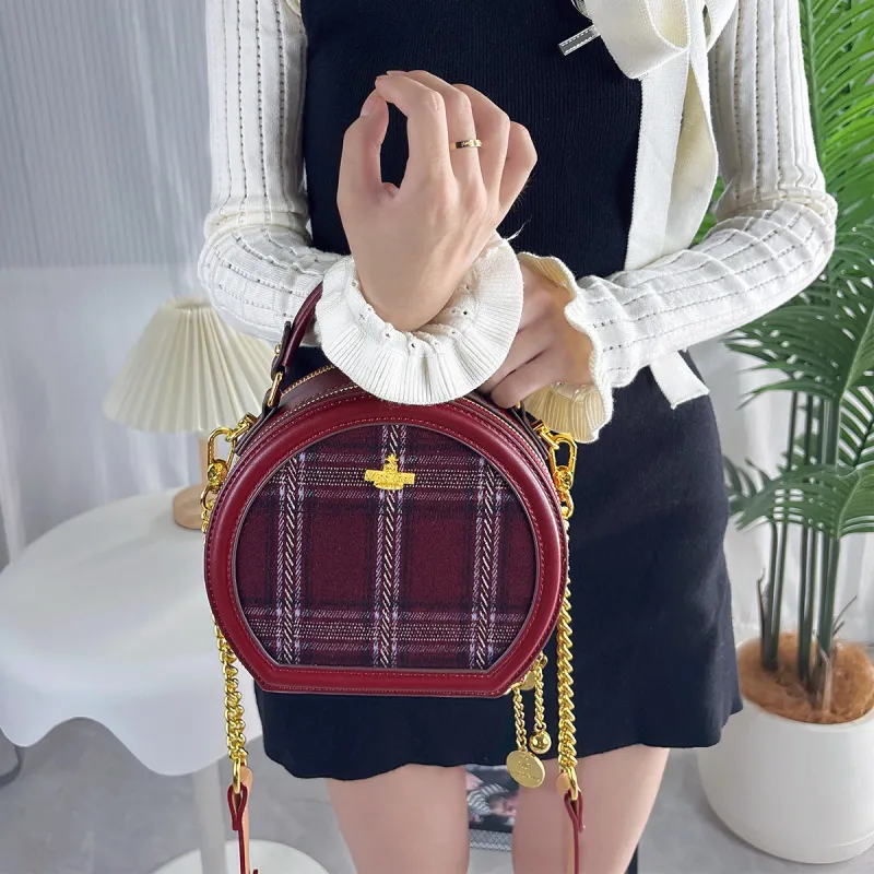 MISS GAIL Synthetic Leather Shoulder Bag Crossbody Bag Handbag Regular Women's Plaid Red-4