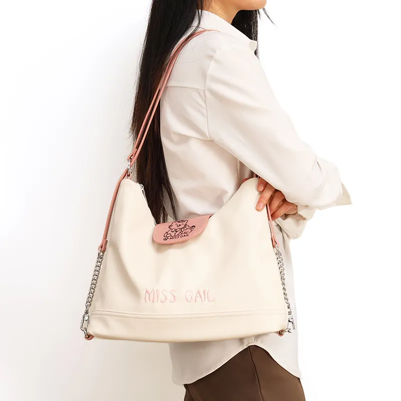 MISS GAIL Synthetic Leather Tote Bag, Shopping Bag, Shoulder Bag Women's Cross Grain White-6