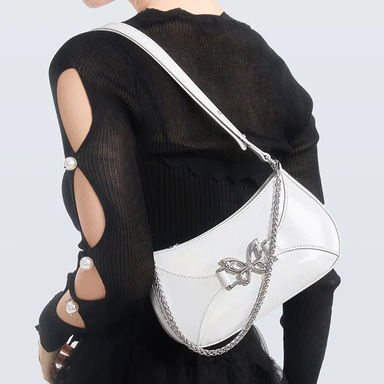 JUST STAR Artificial Leather Chain Bag Shoulder Bag Crossbody Bag Women's White Black-3