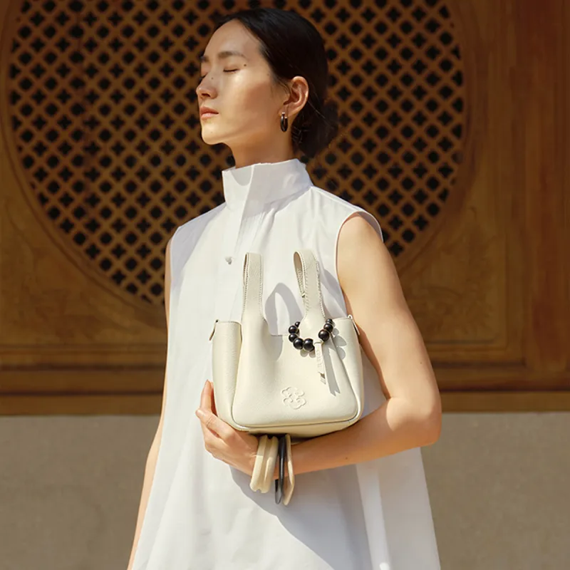 Look Cow Leather Shoulder Bag, Crossbody Bag, Handbag Women's White/Black/Brown-1
