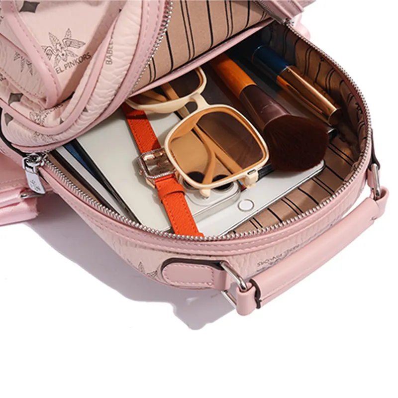 MISS GAIL Synthetic Leather Backpack Women's Pink/Beige Yellow/Black White-5