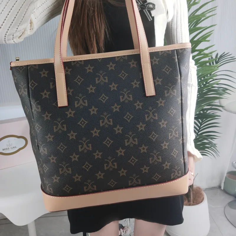 MISS GAIL Artificial Leather Handheld Shoulder Bag Regular Women's Monogram Apricot-6