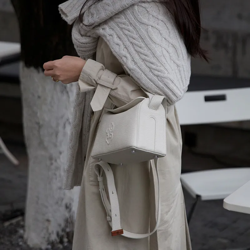 Look Grain Top Grain Cow Leather Crossbody Bag, One Shoulder Handbag Women's White/Brown/Black-26