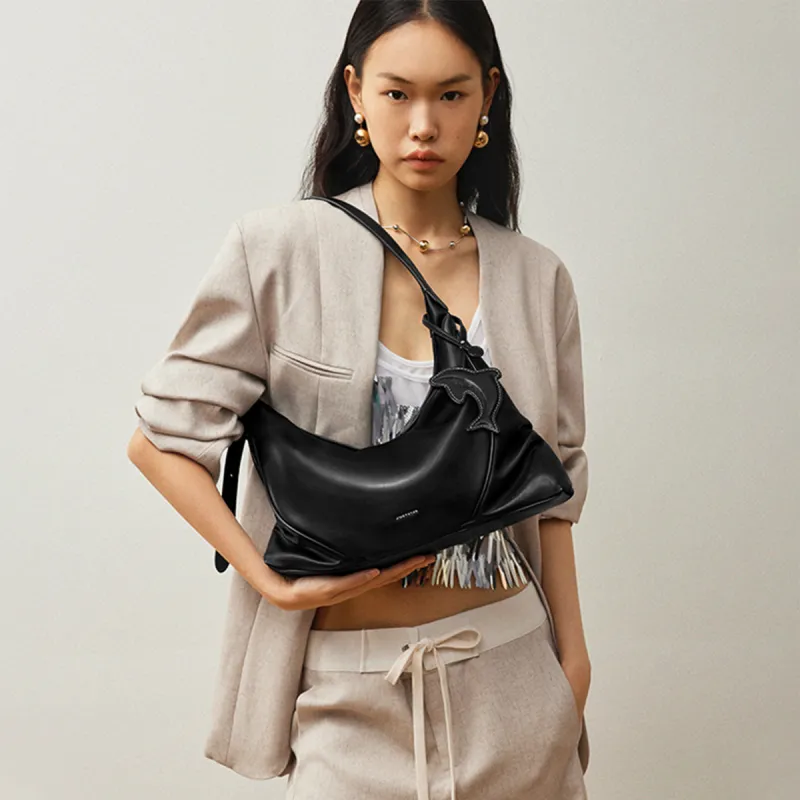 JUST STAR Artificial Leather Shoulder Bag, Crossbody Bag, Handbag Medium Size Women's Black White Brown-5