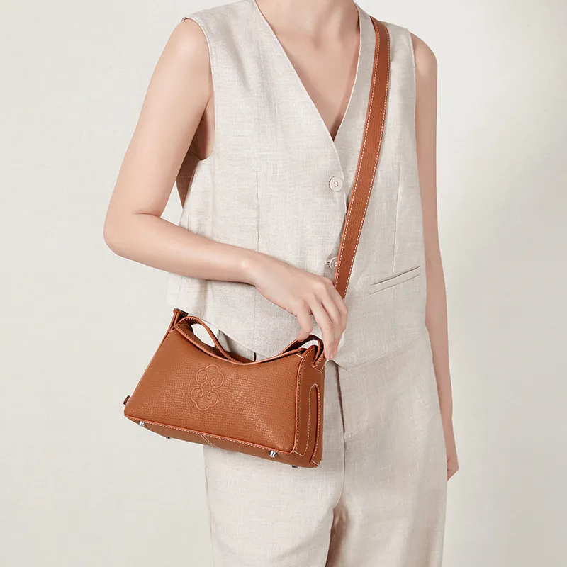 Look Grain Top Grain Cow Leather Crossbody Bag, One Shoulder Handbag Women's White/Brown/Black-5