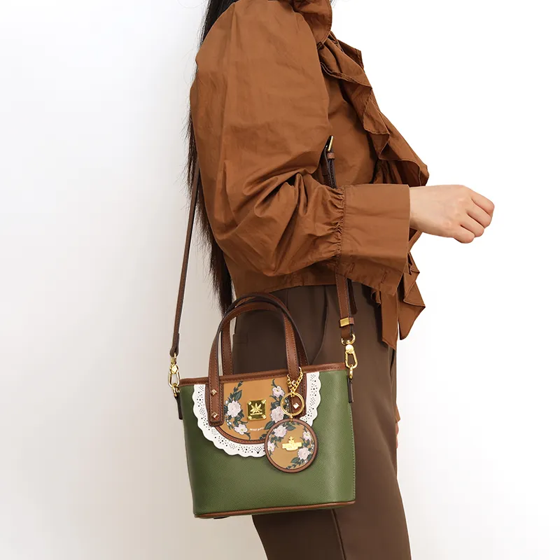 MISS GAIL Synthetic Leather Handbag Regular Women's Green/Yellow-5