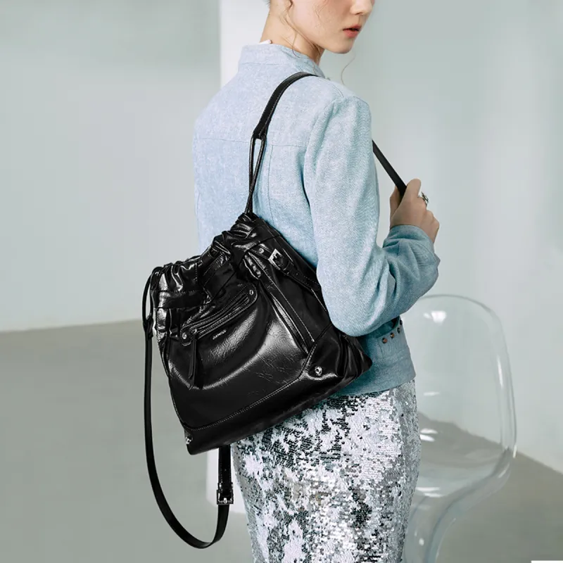 JUST STAR Waxed Leather Backpacks Medium Size Women's Multicolor-20