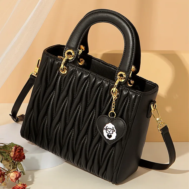 JUST STAR Sheepskin Handbag Women's Versatile Black-2