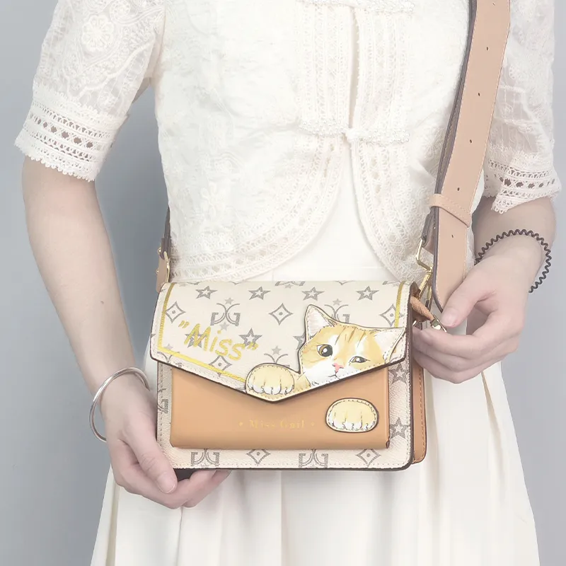 MISS GAIL Synthetic Leather One Shoulder Handbag, Crossbody Bag Regular Women's Monogram Brown/Monogram White-12