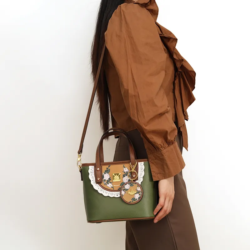 MISS GAIL Synthetic Leather Handbag Regular Women's Green/Yellow-11