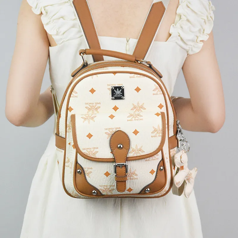 MISS GAIL Synthetic Leather Backpack Women's Pink/Beige Yellow/Black White-10
