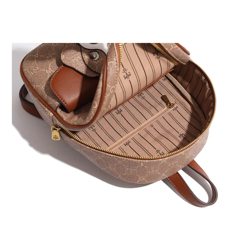 MISS GAIL Artificial Leather Handheld Double Backpack Small Size Women's Brown-4
