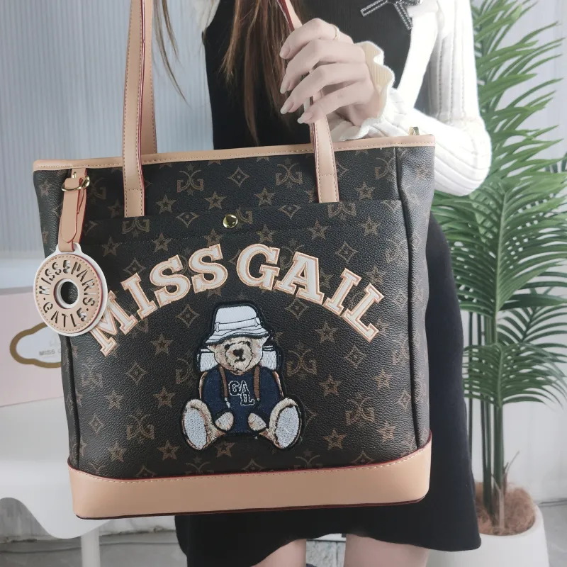 MISS GAIL Artificial Leather Handheld Shoulder Bag Regular Women's Monogram Apricot-4