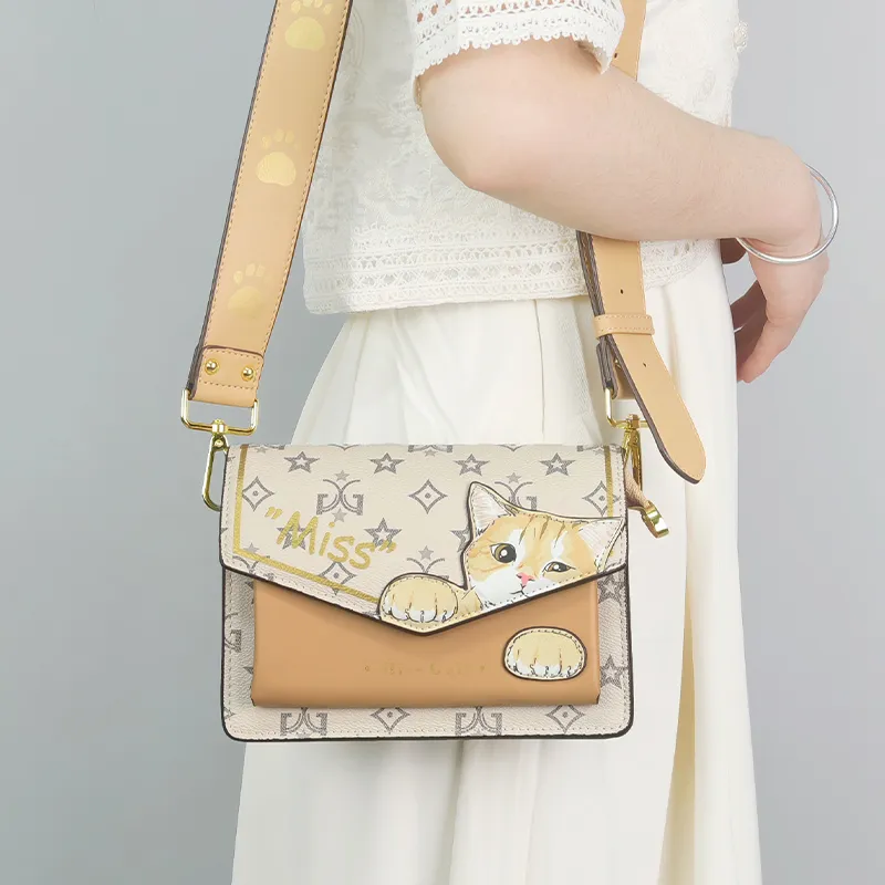 MISS GAIL Synthetic Leather One Shoulder Handbag, Crossbody Bag Regular Women's Monogram Brown/Monogram White-11