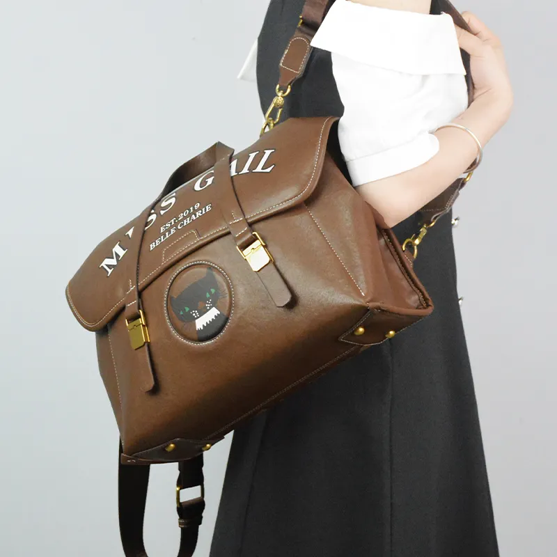 MISS GAIL Artificial Leather Backpack Women's Brown-7