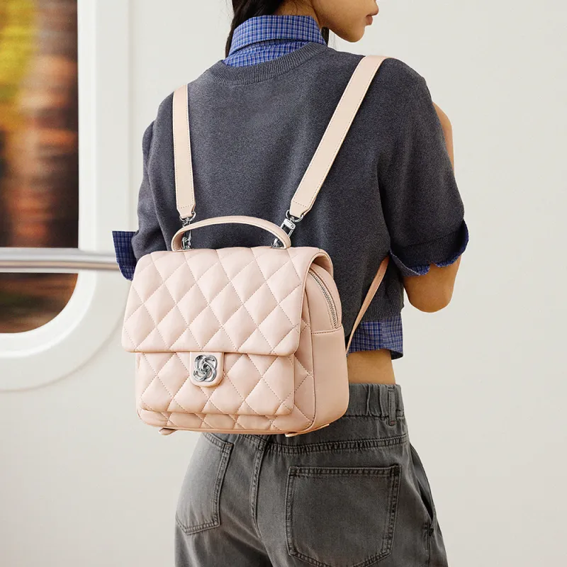 JUST STAR Synthetic Leather Carry Backpack Medium Size Women's White/Pink-6