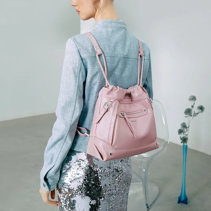 JUST STAR Waxed Leather Backpacks Medium Size Women's Multicolor-13