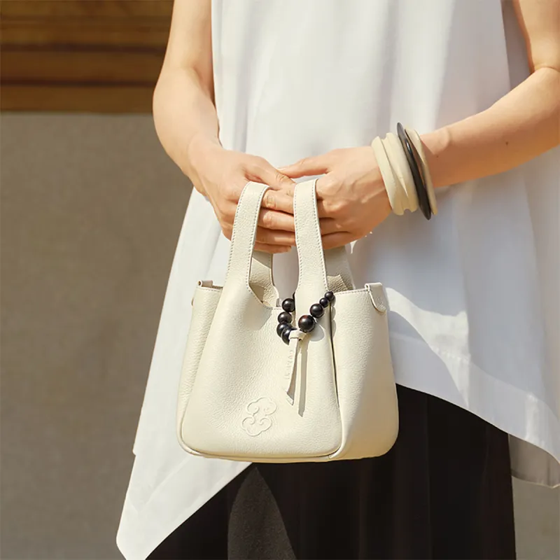 Look Cow Leather Shoulder Bag, Crossbody Bag, Handbag Women's White/Black/Brown-3