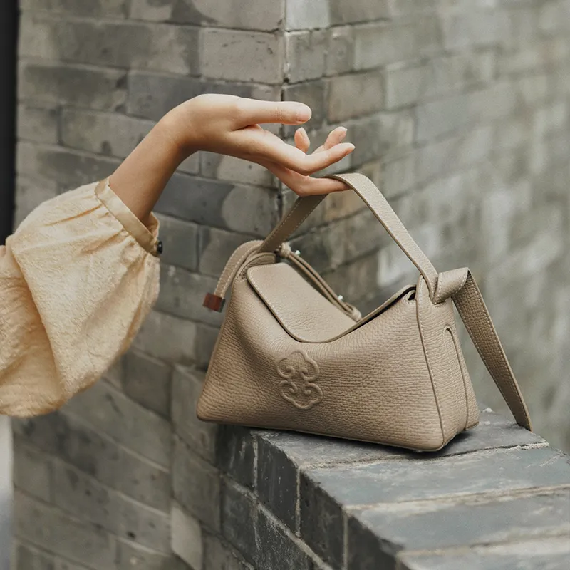 Look Grain Top Grain Cow Leather Crossbody Bag, One Shoulder Handbag Women's White/Brown/Black-30