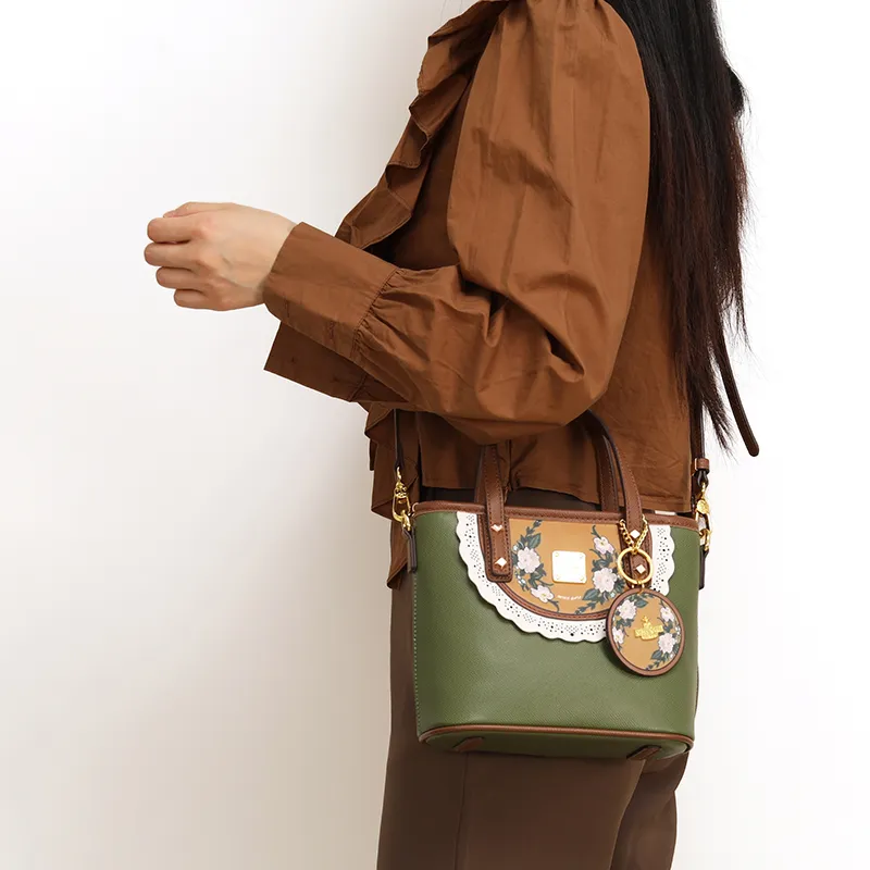 MISS GAIL Synthetic Leather Handbag Regular Women's Green/Yellow-13