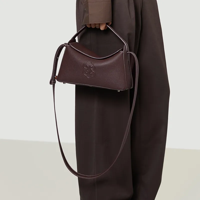 Look Grain Top Grain Cow Leather Crossbody Bag, One Shoulder Handbag Women's White/Brown/Black-19