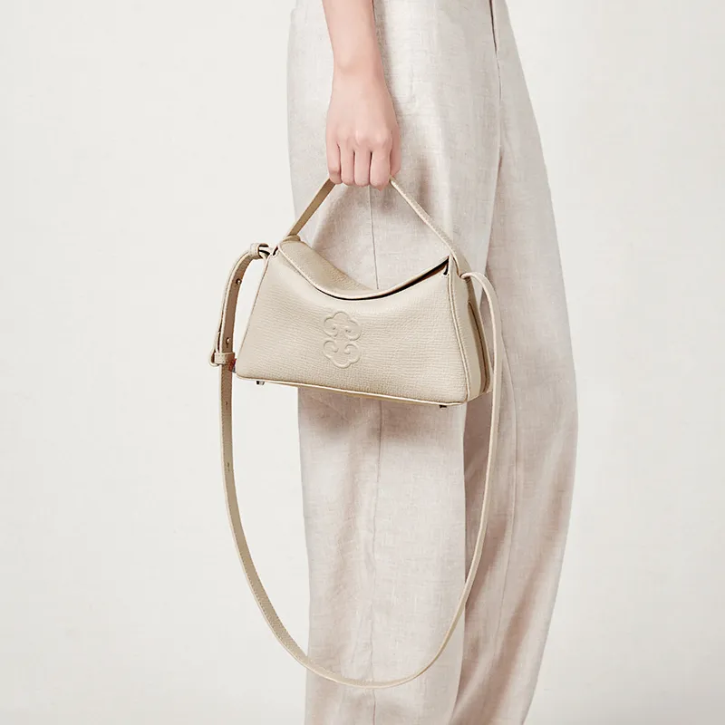 Look Grain Top Grain Cow Leather Crossbody Bag, One Shoulder Handbag Women's White/Brown/Black-1