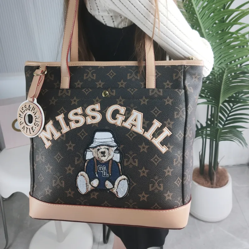 MISS GAIL Artificial Leather Handheld Shoulder Bag Regular Women's Monogram Apricot-5