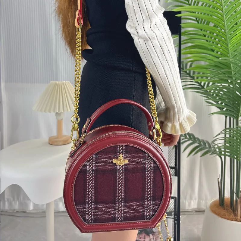 MISS GAIL Synthetic Leather Shoulder Bag Crossbody Bag Handbag Regular Women's Plaid Red-6