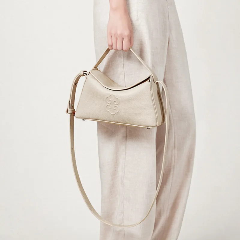 Look Grain Top Grain Cow Leather Crossbody Bag, One Shoulder Handbag Women's White/Brown/Black-22