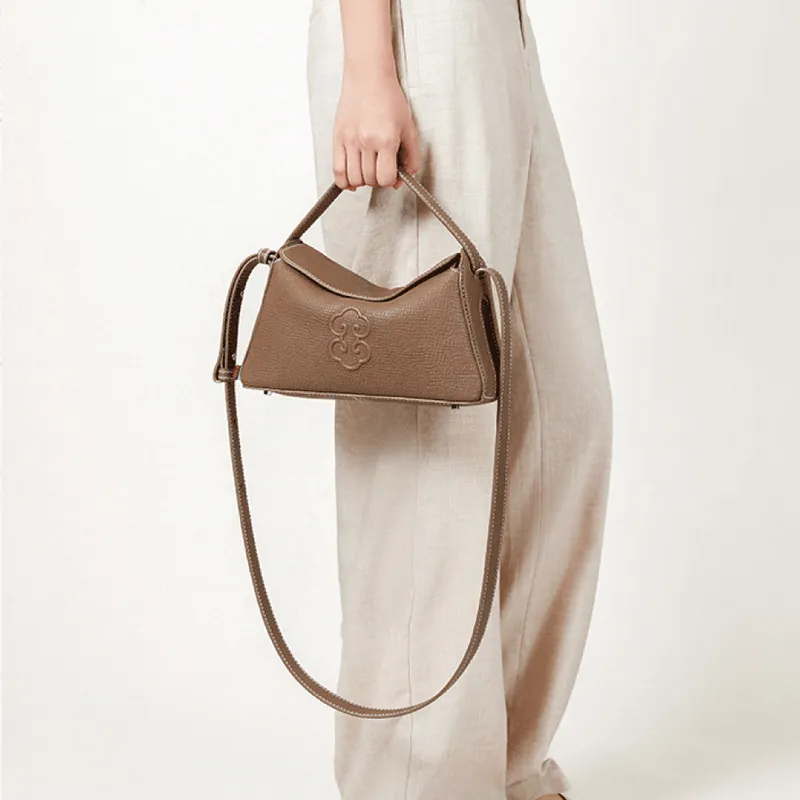 Look Grain Top Grain Cow Leather Crossbody Bag, One Shoulder Handbag Women's White/Brown/Black-10