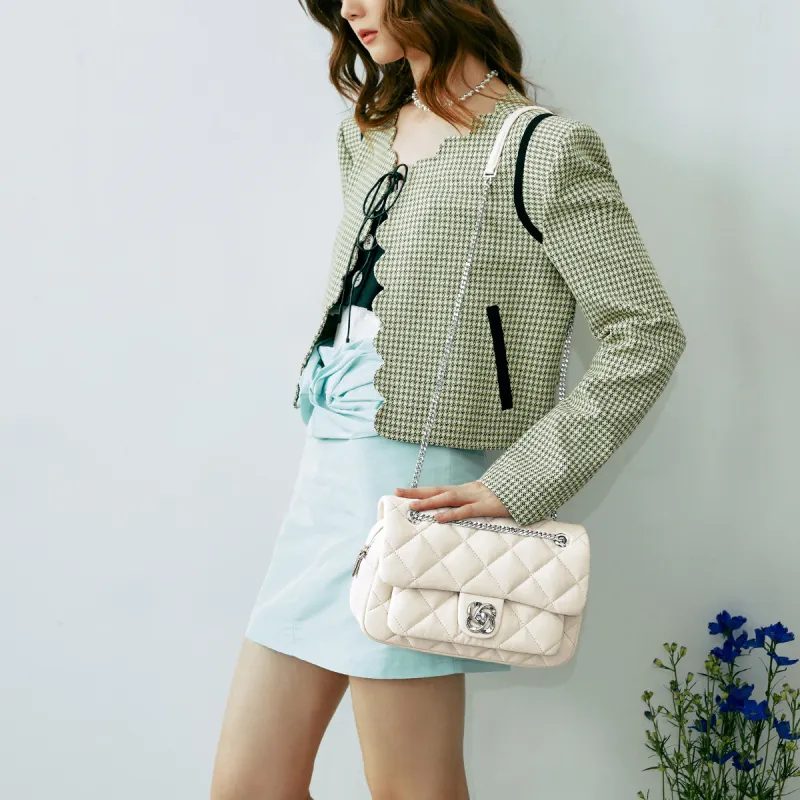 JUST STAR Synthetic Leather Portable Underarm Crossbody Bag, Shoulder Bag Regular Women's White/Black-5