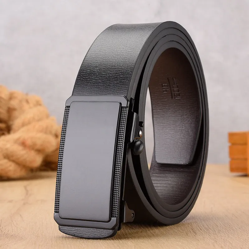 XXOFF Advanced Business Dark Metal Small Plaid No Tooth Automatic Buckle PU Leather Belts Men's-1