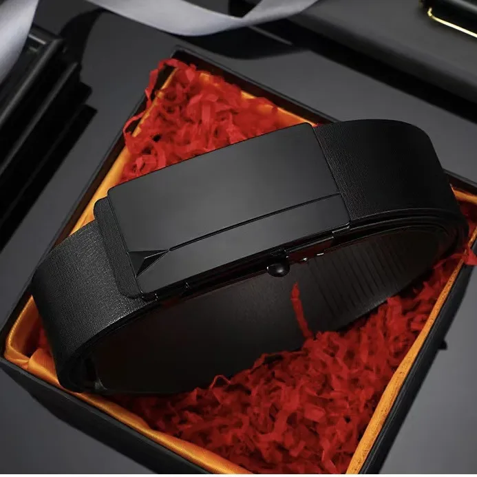 XXOFF Minimalist Matte Black Metal No Tooth Automatic Buckle PU Leather Belts Men's Matte Black-1