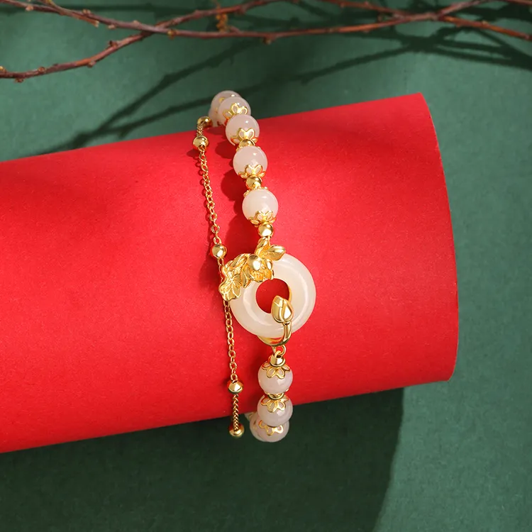 D.Get Hetian Jade Bracelets White Jade/Pale Greenish White Jade Unisex-3